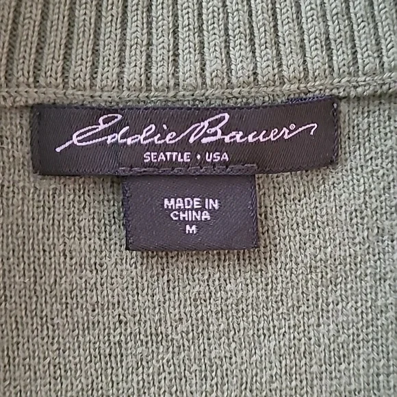 Eddie Bauer Green w/Red & Gray Nordic Knitted Pattern on Sleeves & Front Zip Med - Picture 5 of 6